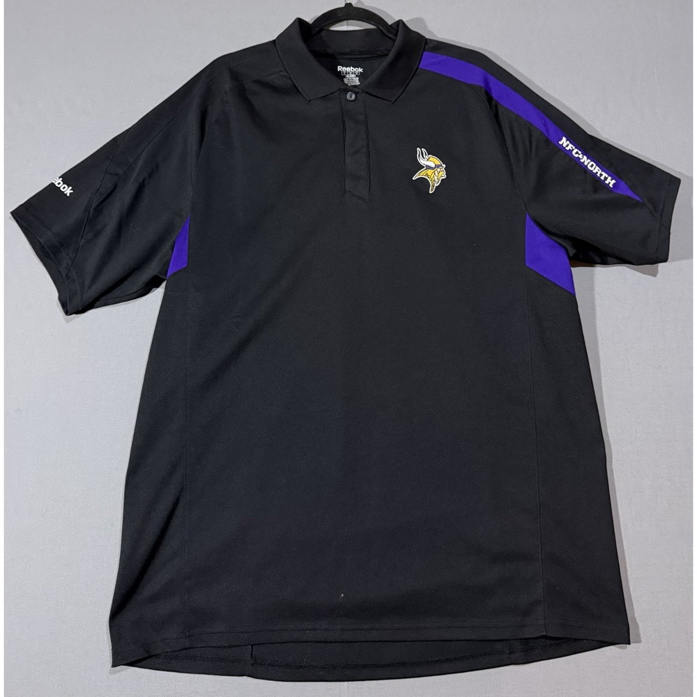 Reebok Play Dry NFL Minnesota Vikings Polo Shirt Football Black Mens Large